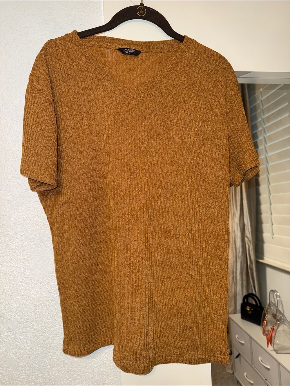 Coofandy Men's Crewneck Sweater in Mustard Brown